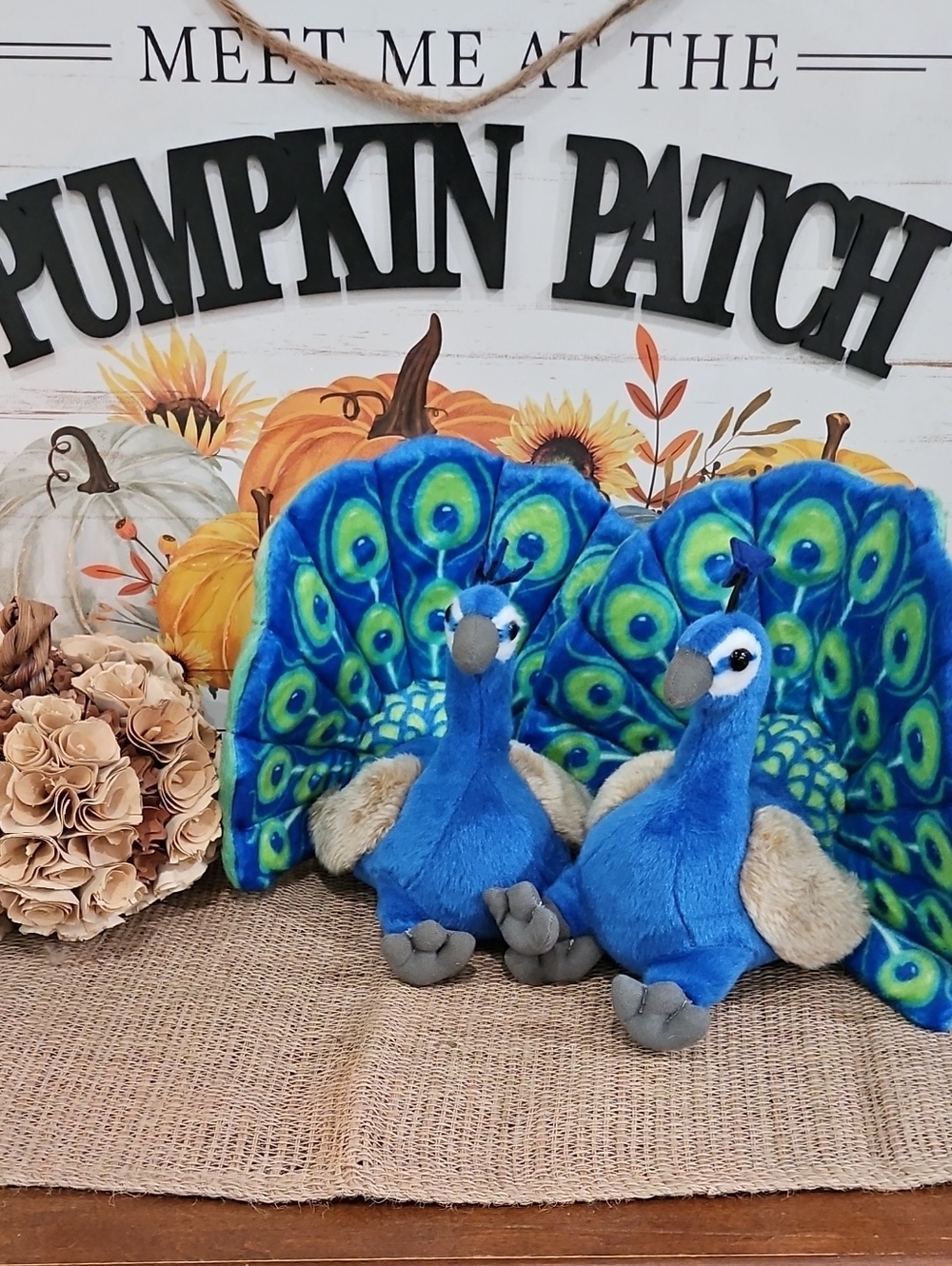 Plush Peacock Pair - Blue Decorative Peacocks by K&M